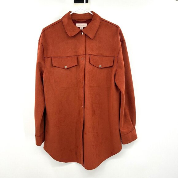 Philosophy Orange Faux Suede Button Front Shacket Women's Large - Picture 1 of 5